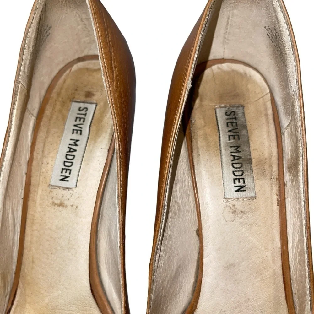 Steve Madden Women's Pumps Size 8.5M Leather Tan Open Toe Platform "Glamor" - Picture 7 of 9